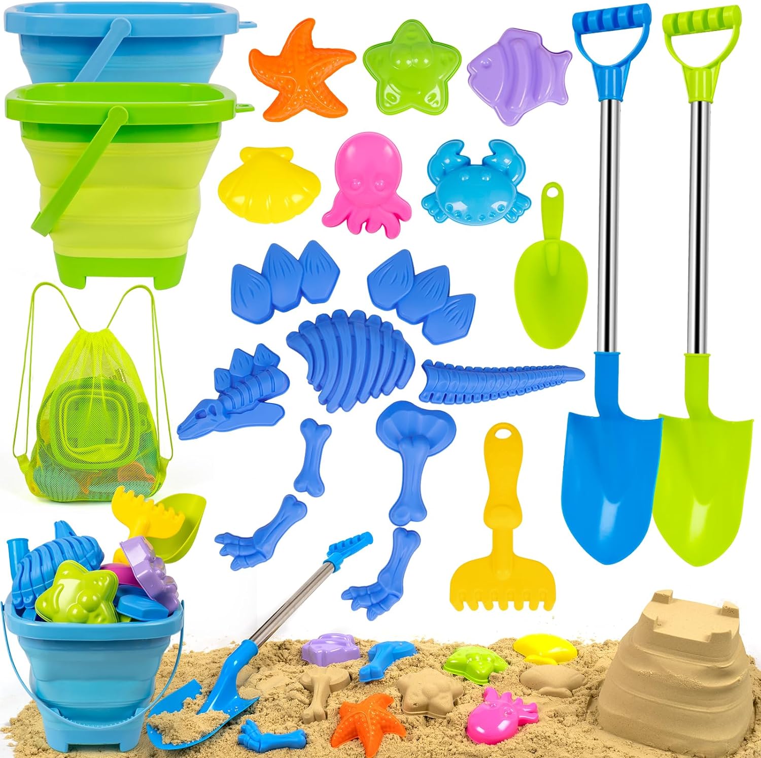 Funwegot Beach Sand Toys Set Includes Collapsible Buckets 2 Big Size Sand Shovels Review 7702